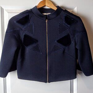 Carlucci Navy Blue Faux Fur Mesh Crop Jacket